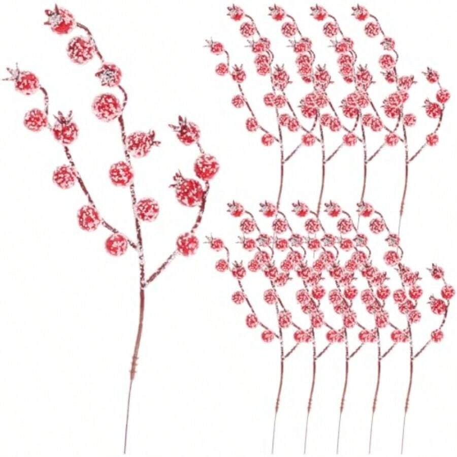 Luxshiny 10 Uds. Tallos Artificiales De Bayas De Acebo Selecciones Bayas Navideñas Falsas para Ramas Árboles Navidad Adornos Relleno Manualidades DIY - Rojo - Ver 1