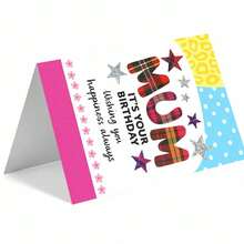 "1pc Vibrant 'MUM IT'S YOUR BIRTHDAY' Greeting Card With Envelope (11cm16cm&4.33in6.29in) - Plaid & Star Design, Perfect For Celebrating A Mom's Special Day, Greeting Card|Mum Birthday Plaid Star Card|Paper Greeting Card" - Multicolor - View 6