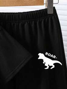 男童卡通印花圆领短袖上衣和裤子套装 - 黑色 - 查看 3