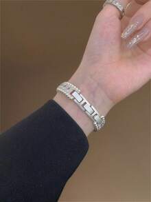 Elegant Apple-Themed Diamond Bracelet Watch Band With Secure Two-Step Clasp | Sparkling Zirconia & Cute Apple Charm, Compatible With Apple Watch Ultra/SE/Series 11/10/9/8/7/6/5/4/3/2/1 | Adjustable Fit For 38mm 40mm 41mm 42mm 44mm 45mm 46mm 49mm