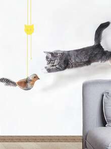 1个会鸣叫的鸟形猫玩具，互动式猫玩具，可发出逼真的鸟鸣声 - 无需电池，可悬挂拆卸玩耍 - 采用合成聚酯羽毛制成，适合所有猫咪品种，可用作逗猫玩具，模拟鸟类玩耍和鸣叫声。 - 彩色 - 查看 4