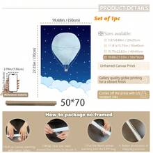 1pc Canvas Wall Art, Hot Air Balloon Theme Nursery Artwork_Dreamy Night Sky Watercolor Painting Framed Nursery Wall Art Girl Nursery Wall Decor, Baby Girl Baby Boy Girl Bedroom Girl Nursery Wall Decor Painting, Baby Products Nursery Poster, Suitable For Children's Room Decor, Playroom Decor Waterproof. Children's Room Decor Nursery Decor, Daycare Decor, Kindergarten Decor, Boys' Room Decor - Multicolor - View 22