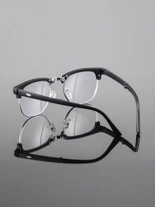 1 Pair Men's Metal Classic Retro Personalized Eyebrow Frame Business Casual Half-Rim Minimalist Glasses, Foldable - Convenient - Easy Storage, Black & Silver Tone - Stylish Eyebrow Frame, High-Quality Fashionable Glasses - Black - View 4