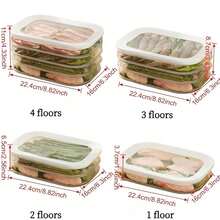 1/2/3/4 Layer Stackable Refrigerator Meat Preservation Boxes, Covered Meat/Bacon/Lunch Meat Storage Containers, Suitable For Steak, Meat, Cheese, Grains, Space-Saving Kitchen Fridge Organizer - Nhiều màu - Xem 5
