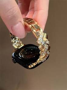 Chic Apple-Inspired Wheat & Diamond Bracelet Watch Band With Freely Adjustable Sizing | Sparkling Textured Design & Cute Apple Charm, Compatible With Apple Watch Ultra/SE/Series 11/10/9/8/7/6/5/4/3/2/1 | Fits 38mm 40mm 41mm 42mm 44mm 45mm 46mm 49mm