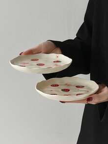 1pc/2pcs/4pcs Ins Style Cute Ceramic Plates, Hand-Painted Glazed Plates, Breakfast Bread Plates, Fruit Salad Plates, Dessert Cake Plates, Suitable For Home, Restaurant, Cafe