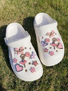 16件套时尚粉色跳舞女孩、爱心、蝴蝶结、五角星、蝴蝶结、花朵造型鞋饰，ABS材质，可DIY装饰木屐、沙滩凉鞋、拖鞋等。 - 粉色 - 查看 5