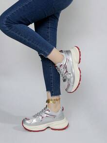 2025 Spring/Summer New Thick Sole Mesh Casual Sports Shoes, Women - Red - View 6