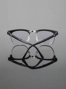1 Pair Men's Metal Classic Retro Personalized Eyebrow Frame Business Casual Half-Rim Minimalist Glasses, Foldable - Convenient - Easy Storage, Black & Silver Tone - Stylish Eyebrow Frame, High-Quality Fashionable Glasses - Black - View 5