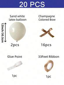92件/套香槟色气球蝴蝶结装饰套装，柔和优雅的色调，适用于婚礼、生日、周年纪念、摄影背景和节日派对装饰。气球散发着柔和的光泽和温暖的金色调，营造出浪漫奢华的氛围，适合各种场景背景。 - 沙白 - 查看 11
