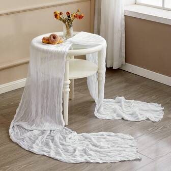 1pc Pleated Cheesecloth Table Runner, Suitable For Wedding, Bridal, Birthday Party Long And Round Dining Table Centerpiece Decor