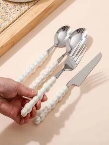 Bộ dao nĩa 4/8 món cán ngọc trai, thìa, dao, bộ đồ ăn bằng kim loại dễ vệ sinh, phù hợp cho bữa ăn kiểu phương Tây. - Nhiều màu - Xem 3