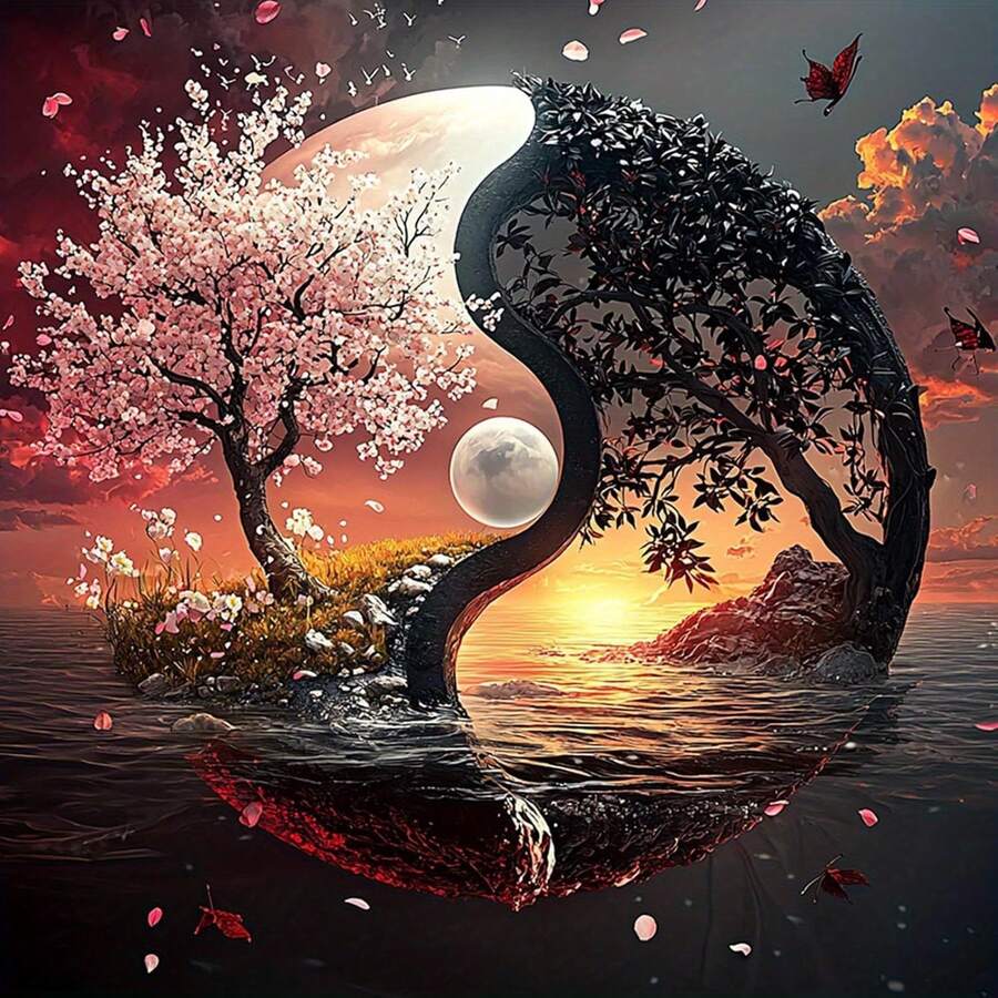 5D Diamond Painting Kit, Unframed - Yin Yang Nature Pattern Full Drill Diamond Embroidery, Suitable For Adults And Beginners, Tree Of Life Spiritual Art, Home Wall Decor, High-Quality Diamond Painting Materials, Relaxing Activity, Creative Handcraft, Exquisite Design, High Quality, Refined Work, Suitable For Beginners, Essential For Art Lovers, DIY Handcraft Project, Creative Hobby, Exquisite Embroidery, Spiritual Art Piece, Delicate Stitching, Excellent Craftsmanship, Handcraft Kit, Home Decoration, For Art Enthusiasts - Nhiều màu - Xem 1