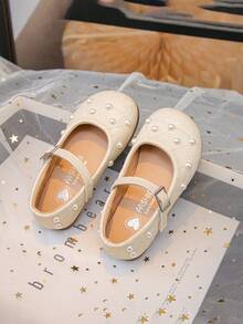 女童珍珠点缀公主风真皮鞋 - 防滑软底幼儿礼服鞋 | 春秋季优雅派对日常穿着