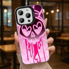 Una funda para teléfono con un diseño de calavera de corazón y ojos en rosa neón, a la moda y moderna, hecha de material mate a prueba de golpes, duradera, compatible con iPhone 11 a 17 Pro Max, perfecta como regalo para entusiastas de la moda. - Mezcla de colores - Ver 6