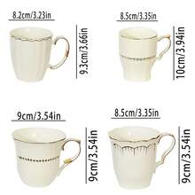 1pc European Style Embossed White & Gold Ceramic Mug, 280ML, With Handle, Coffee Cup, Breakfast Milk Cup, Home Afternoon Tea Latte Cup, Juice Beverage Cup, Couple Water Cup, Holiday Gift Cup, Gift For Family And Friends