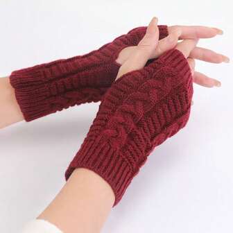 1 Pair Women's Fingerless Knitted Knitted Gloves, Warm For Autumn/Winter, Suitable For Students Writing