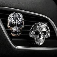 1入復古合金骷髏頭車用空氣清新劑夾,汽車空調出風口裝飾,車內裝飾品 - 銀色 - 查看 1