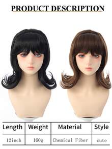 One Black Or Cool Brown Retro Wavy Bob Wig With Bangs, Made Of 12 Inches Of Heat-Resistant Synthetic Fiber, Featuring A 60s/70s Retro Beehive Style. An Elegant And Fashionable Wig Suitable For Everyday Wear Or Parties. - Multicolor - View 7