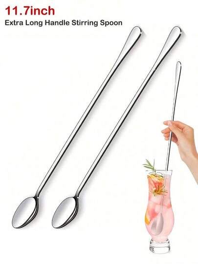 1/2 piezas Cuchara mezcladora de acero inoxidable extra larga - 29,7 cm/11,7 pulgadas, agitador de cóctel y té helado profesional - apto para lavavajillas, pulido espejo - adecuado para licuadoras, jarras, bebidas grandes - excelente para uso doméstico, bar, cafetería, panadería - elegante cubierto, diseño elegante, acero inoxidable 430, ideal para uso en cocina y comercial, regalo para mujeres, amantes, familia