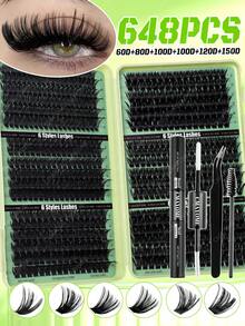 CMAYOME Kit de herramientas para pestañas postizas en racimos de 648/684/720 unidades, rizado en D, densidad mixta de 10D-150D, longitud de 8-16mm, set de pestañas postizas en racimos de gran capacidad, kit de herramientas para pestañas amigable para principiantes, natural, grueso, esponjoso kit de extensión de pestañas individuales DIY, incluye pegamento, pinzas y cepillo para pestañas, realza el maquillaje de ojos, adecuado para uso diario, trabajo, viajes, citas, fiestas y vacaciones, set de herramientas para pestañas universal - Multicolor - Ver 16