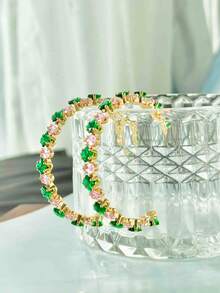 1 Pair Multicolor Zirconia Embellished Oversized C-Shaped Hoop Earrings For Women - Gold - View 1