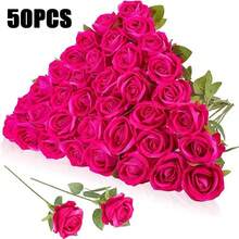 100pcs Artificial Rose Flowers, Red Rose, Fake Roses, Suitable For DIY Wedding Bouquets, Tabletop Decor, Bridal Shower, Valentine's Day Decoration, Baby Shower, Home Decor, Indoor & Outdoor Decoration - Hot Pink - View 13