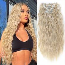  24inch 6PCS/Set Clip In Hair Extensions Synthetic Long Curly Wavy Hairpiece Black Brown Blonde Highlights Hair Extensions Natural Thick Deep Wave Hairpieces For Women - Multicolor - View 15