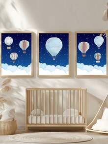 1pc Canvas Wall Art, Hot Air Balloon Theme Nursery Artwork_Dreamy Night Sky Watercolor Painting Framed Nursery Wall Art Girl Nursery Wall Decor, Baby Girl Baby Boy Girl Bedroom Girl Nursery Wall Decor Painting, Baby Products Nursery Poster, Suitable For Children's Room Decor, Playroom Decor Waterproof. Children's Room Decor Nursery Decor, Daycare Decor, Kindergarten Decor, Boys' Room Decor - Multicolor - View 1