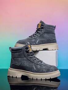 New Gray Men's Boots, Retro Men's Shoes, High-Top Lace-Up Shoes, British Style Men's Shoes - Grey - View 1