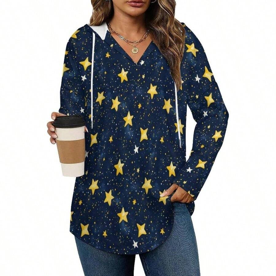 - Sudaderas largas con capucha para mujer a, diseo de estrellas en la noche, diseo de cielo acogedor, ajuste holgado, para mujer - CH - Ver 1