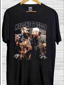 Camiseta MALONE Jell Roll 2025 Tour - Negra, 220g, 100% Algodón, Unisex, con Estampado Gráfico de Concierto, Estilo Casual Urbano Hip-Hop, Corte Regular, Manga Corta, Para Hombres y Mujeres, Regalo para el Día del Padre, Moda para el Día a Día, Tejido Transpirable - Negro - Ver 2
