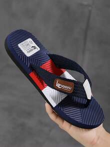 Summer Men's Outdoor Beach Flip Flops, Unisex Casual Wear Flip Flops, Fashion Craft Beach Sandals, Lightweight Work Sandals, Flat Bottom Sports Sandals, Suitable For All Seasons - Blue - View 2