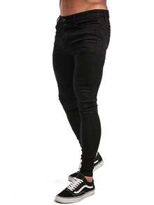 Men's Skinny Jeans, Plain Lycra, Elastane, Premium Style, With Pockets - 黑色 - 查看 2