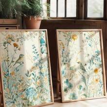 2pcs/Set Frameless Canvas Poster, Modern Art, Natural Life, Birds, Wildflower Prints, Bathroom Decorative Wall Art, Toilet Wall Art, Frameless Canvas Prints, Modern Canvas Wall Art, Posters For Room, Room Decoration Stuff, Home Decor , Western Decor, Bathroom Decor
