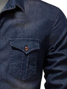 男士休闲基本款双口袋纽扣领长袖衬衫