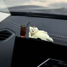 1pc Iced-Coffee Cat Car Interior Decoration, Car Ornaments For Dashboard, Tabletop Decoration