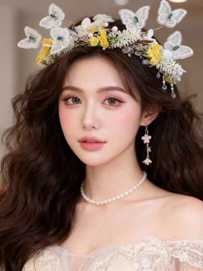 1pc Elegant Princess Floral Headpiece, Romantic Flower Crown, Suitable For Bridesmaids, Wedding, Stage Performance, Travel, Beach, And Gift