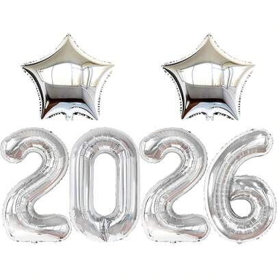 42英寸巨型气球 - 银色2025气球 - 2025毕业季装饰 | 2025毕业季气球，2025毕业季派对装饰 | 银色气球 2025毕业季气球 银色星星气球