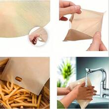 2个不粘可重复使用烤面包袋，可水洗，适合烘焙奶酪三明治 - 可用于烤箱、烤架和微波炉，6.3*6.5英寸耐热三明治袋，烘焙袋 - 米色 - 查看 7