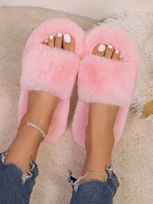 Women's Solid Color Cute Fabric Plush Slippers, Lightweight, Soft & Comfortable, European Size, Flat, Indoor For Autumn/Winter - Pink - View 4