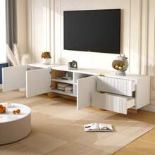 TV Unit 190 Cm, 3 Doors, 2 Drawers, White With Gold Veins And Wood - Gold + White - View 8
