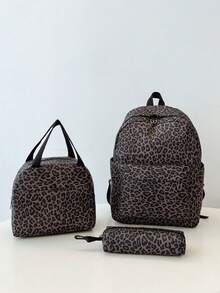 New Corduroy Leopard Print Backpack, Suitable For Elementary, Middle, And High School Students, Fits Laptop - Black - View 12