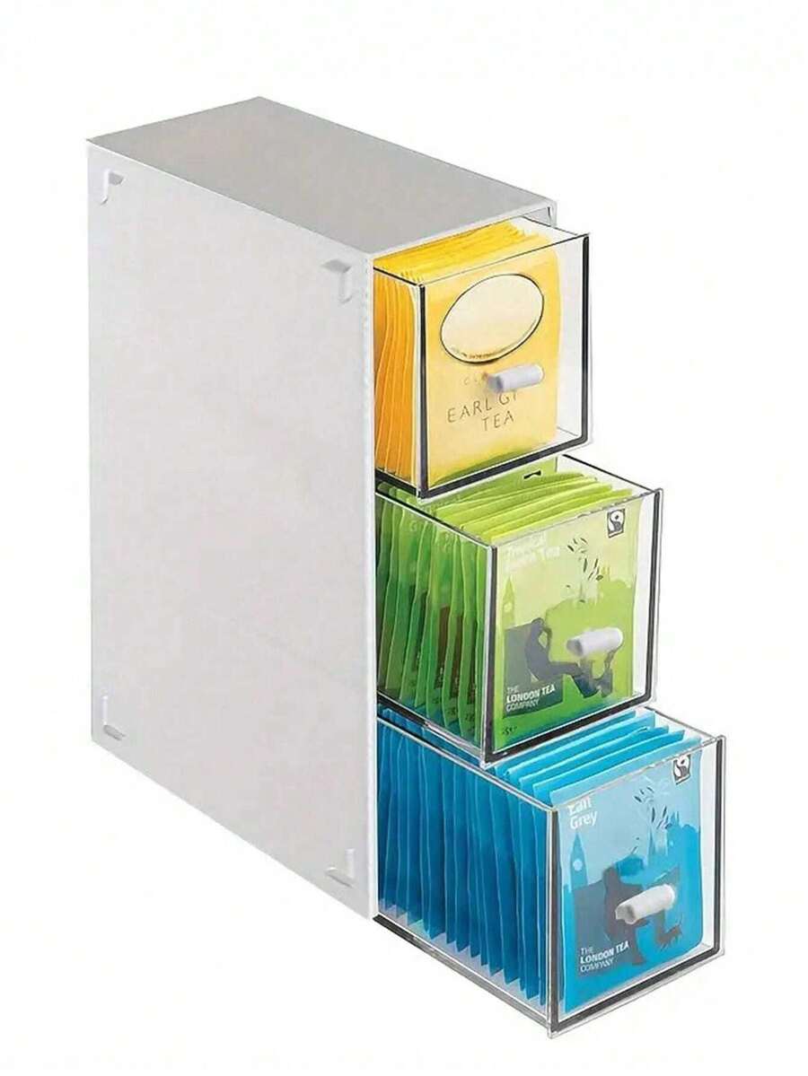 1pc Multi-Layer Plastic Storage Box, Tea Bag & Coffee Capsule Organizer, Multifunctional Drawer Dust-Proof Box, Essential For Back To School - Multicolor - View 1