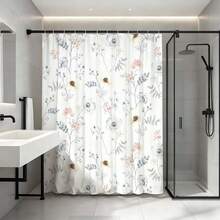 1件装花卉图案浴室浴帘，优雅复古粉彩花卉图案，现代浴室装饰套装，带挂钩，优美植物设计，必备浴室配件，自然灵感淋浴装饰，涤纶材质，带挂钩 - 彩色 - 查看 4