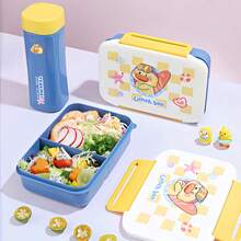 便当盒+零食盒 - 超薄设计，轻松放入午餐包！| PP5材质，防漏，双隔层设计，可收纳餐具和水瓶 - 非常适合学生上学、成人办公午餐和休闲野餐 - 彩色 - 查看 2
