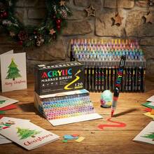 168/120/80/60色丙烯马克笔，软头彩色笔，学生美术用品，学生艺术专业绘画，岩石画，木材，石头，玻璃，陶瓷，纺织品绘画，DIY工艺品，返校季，圣诞礼物，12/24/36/48支装 - 彩色 - 查看 6