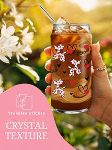 4 st/set Alla hjärtans dag UV DTF överföringsklistermärken, söta rosa hjärtan och XOXO rub-on överföringar för 16oz glasburkar, vattentäta 3D DIY-dekaler present till henne (9,4x4,3 tum) - Alla hjärtans dag05 - Visa 2