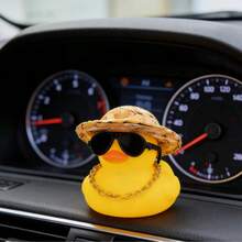 Vịt cao su trang trí xe hơi Wonuu, Vịt cao su gắn trên bảng điều khiển xe, Chú vịt nhỏ dễ thương đội mũ rơm, đeo vòng cổ và kính đen. - Nhiều màu - Xem 6