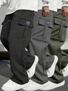 A Pair Of Black-Label Cargo Wide-Leg Pants, Loose Straight-Leg Trousers, Casual Pants With Large Pockets. They Are Full Of Relaxed Vibe When Going Out And Are Essential For Daily Wear. - Black - View 1